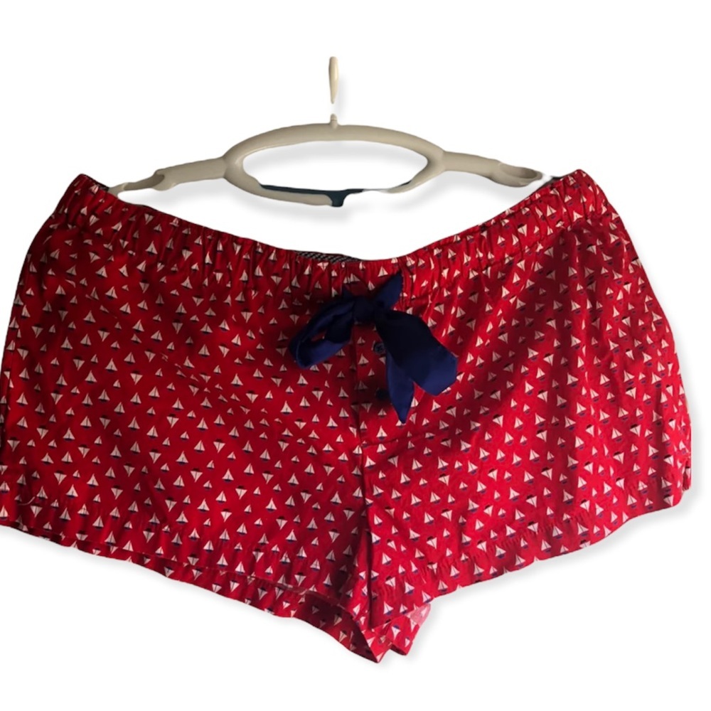 Faded Glory Red Pajama Shorts With Blue Bow Women’s Size Large Stretch